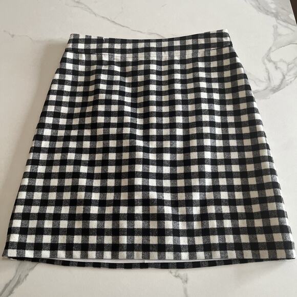 J Crew Womens Wool Blend Buffalo Black White Plaid Mini Skirt Back Zip Size 8 - Picture 1 of 11